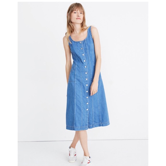 madewell denim button front tank dress